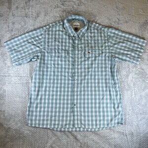 Simms Fishing Shirt XXL Blue Plaid Short Sleeve Vented Outdoor Hiking Fish